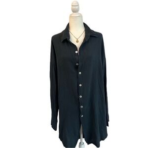 New Gauzey Lobos Del Mar Black Button Down Tunic Shirt 100% Cotton Mexico L‎